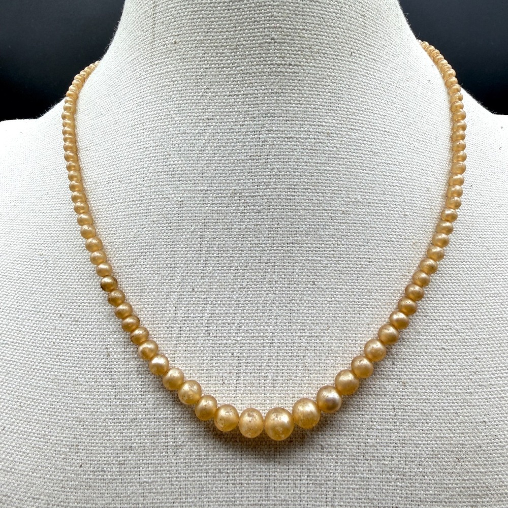 Graduated Gold Tone Faux Pearl Bead Necklace Round Classic Strand Costume Style
